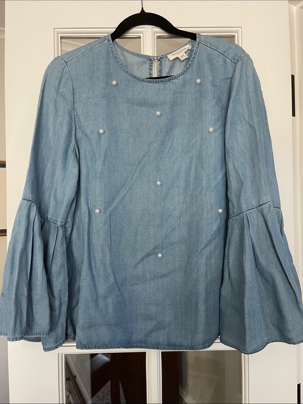 beachlunchlounge Light Blue Pearl-Embellished Bell-Sleeve Top
